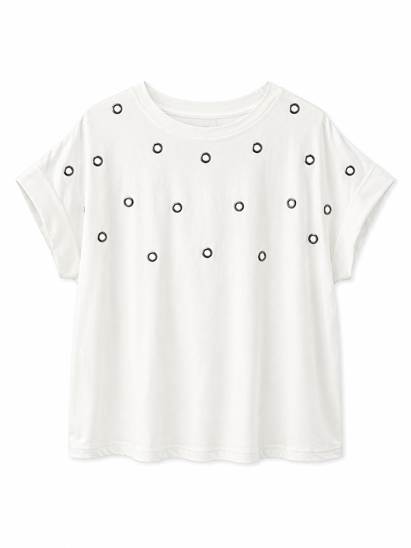 Camiseta Blanca Círculos Metálicos