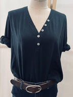 Camiseta Básica Botones Ribete Negro