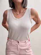 Top Beige Canalé Ribete
