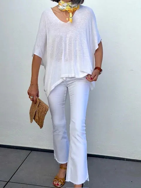 Pantalones Blanco Flare Tobillero