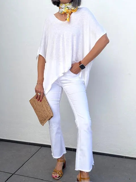 Pantalones Blanco Flare Tobillero