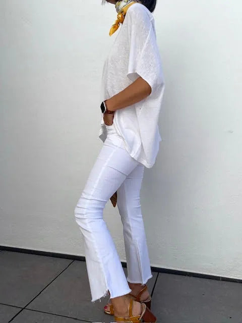 Pantalones Blanco Flare Tobillero