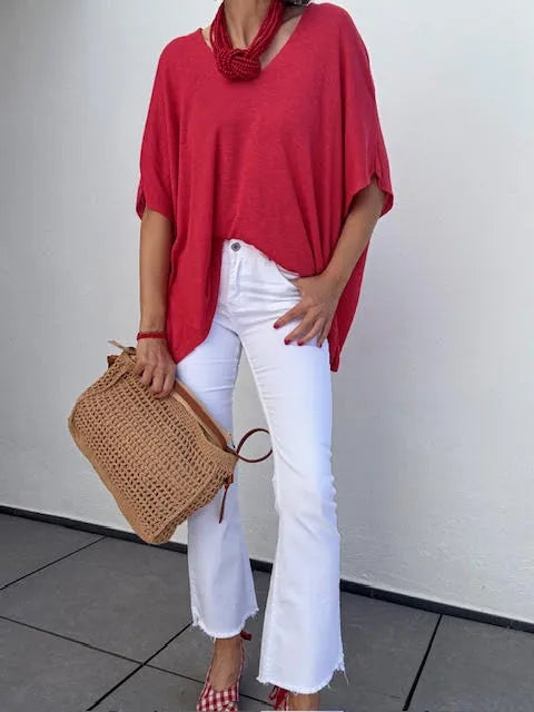Pantalones Blanco Flare Tobillero