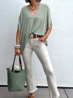 Pantalones Beige Flare Tobillero
