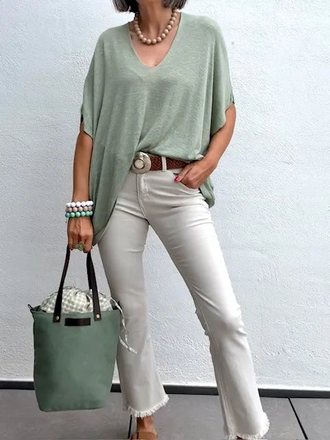 Pantalones Beige Flare Tobillero