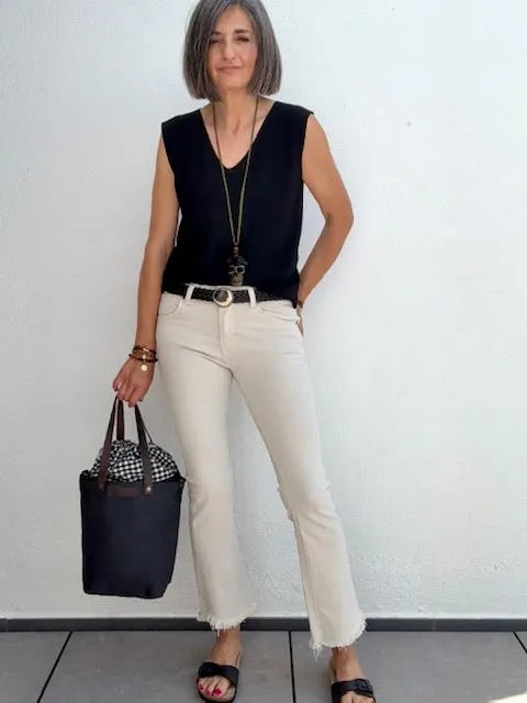 Pantalones Beige Flare Tobillero