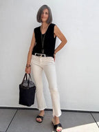 Pantalones Beige Flare Tobillero