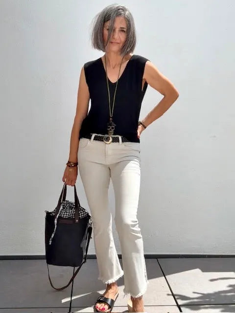 Pantalones Beige Flare Tobillero