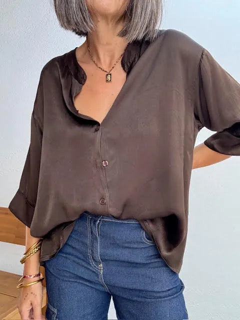 Blusa Satinada Marrón