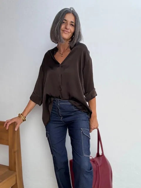 Blusa Satinada Marrón