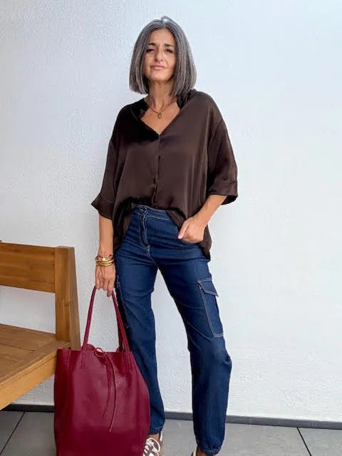 Blusa Satinada Marrón