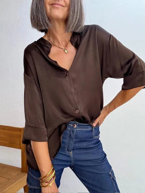Blusa Satinada Marrón