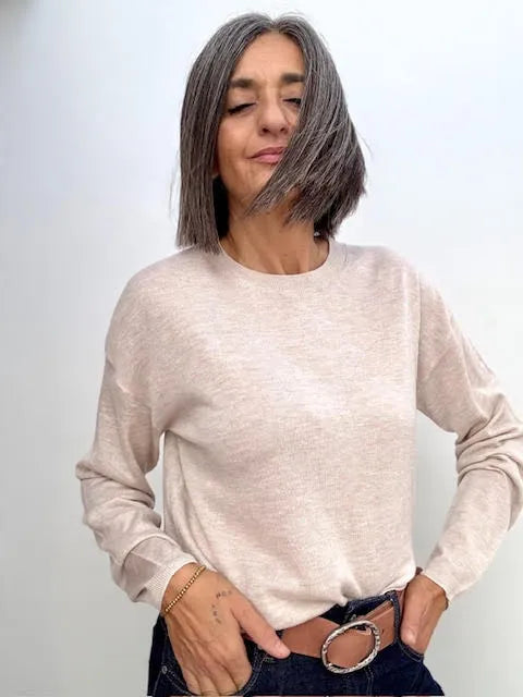Jersey Merino Manga Larga Beige