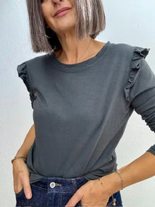 Camiseta Volante Hombro Gris