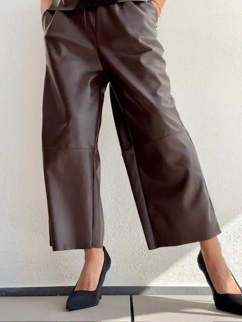 Pantalones Efecto Piel Marrón