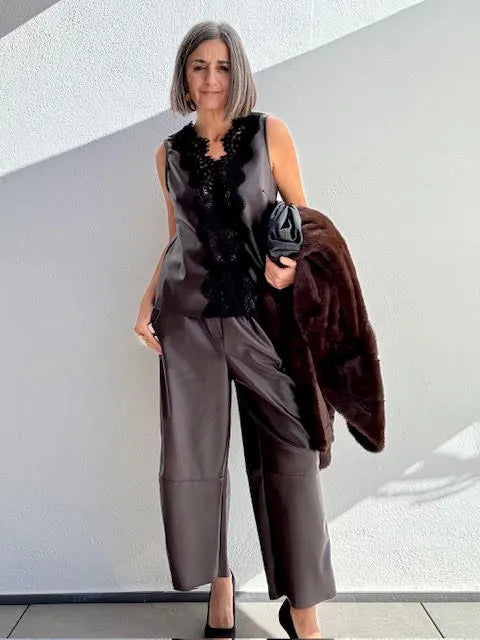 Pantalones Efecto Piel Marrón