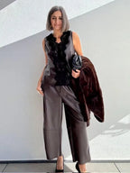 Pantalones Efecto Piel Marrón