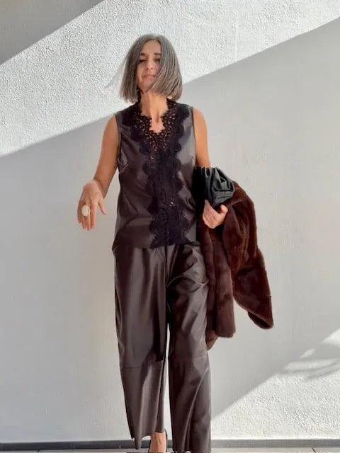 Pantalones Efecto Piel Marrón