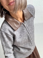 Chaqueta Gris Cuello Efecto piel