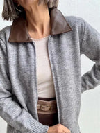 Chaqueta Gris Cuello Efecto piel