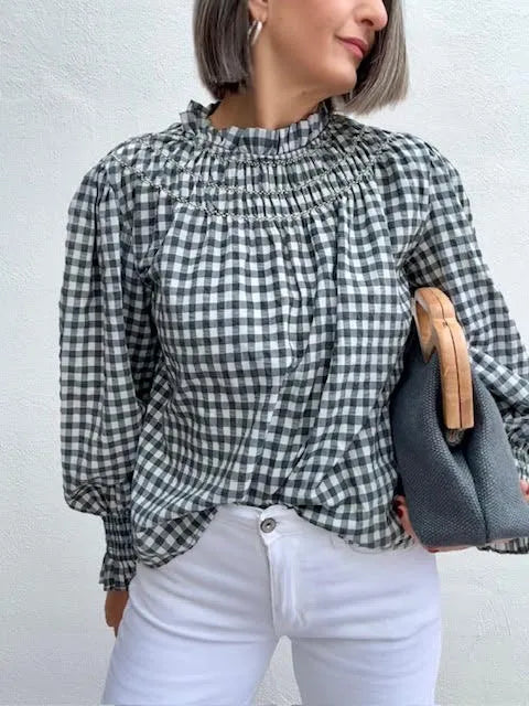 Blusa Romántica Vichy Topo