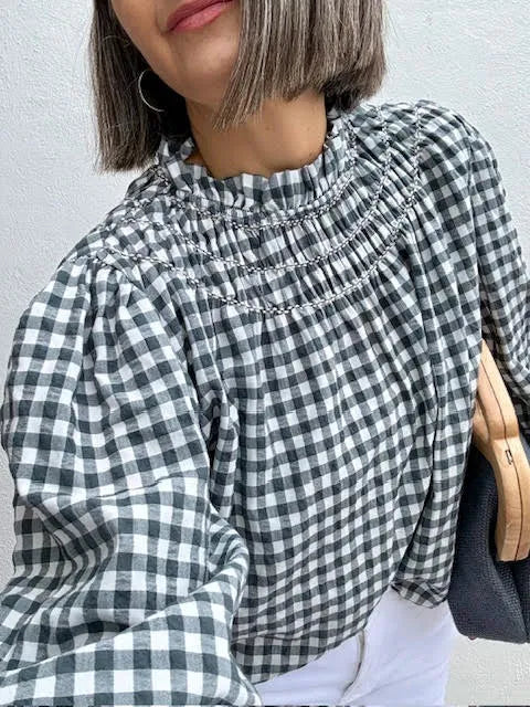 Blusa Romántica Vichy Gris