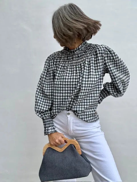 Blusa Romántica Vichy Gris