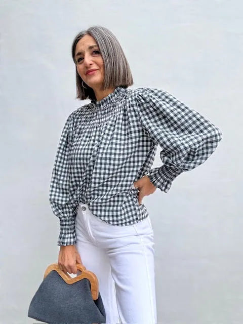 Blusa Romántica Vichy Gris