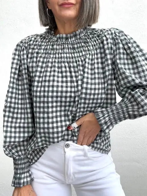 Blusa Romántica Vichy Gris