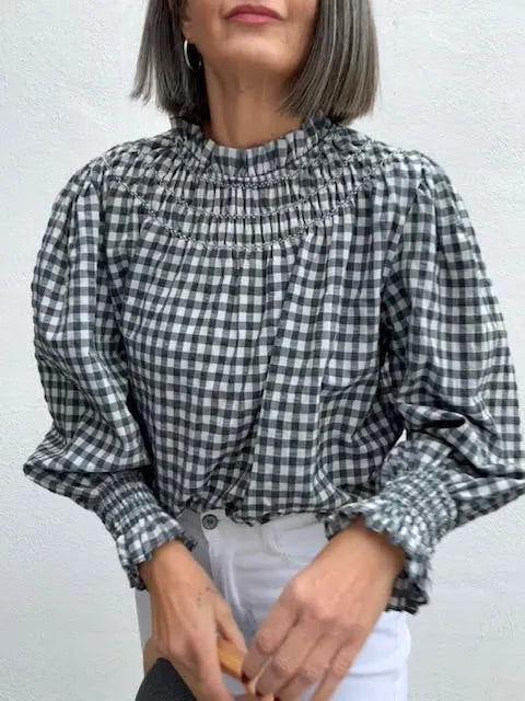 Blusa Romántica Vichy Gris