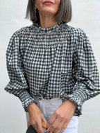Blusa Romántica Vichy Gris
