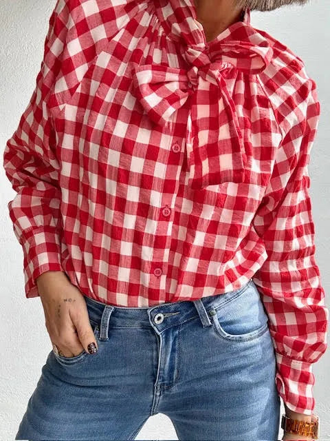 Blusa Vichy Rojo Lazada