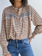 Blusa Vichy Camel con Fruncido