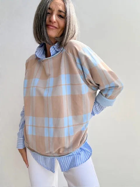 Sudadera Cuadros Celeste