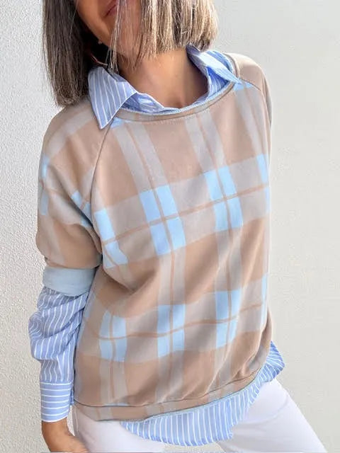 Sudadera Cuadros Celeste
