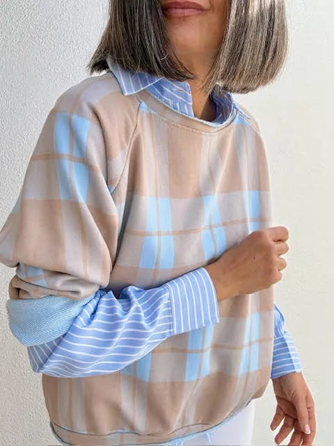 Sudadera Cuadros Celeste