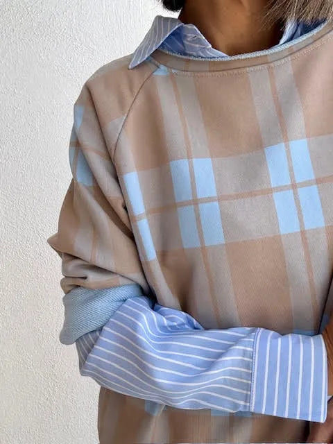 Sudadera Cuadros Celeste
