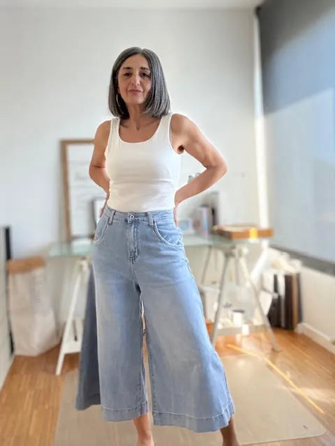 Pantalón Denim Culotte de Tiro Alto