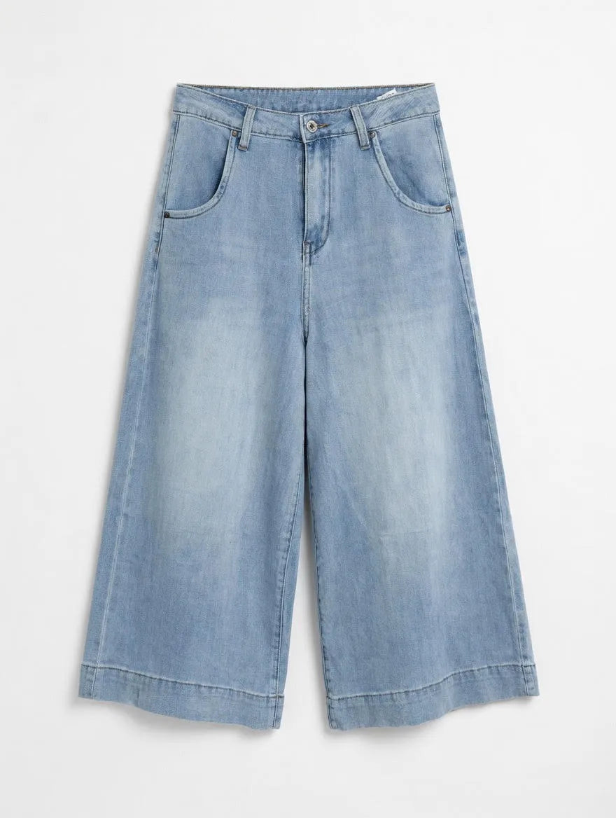 Pantalón Denim Culotte de Tiro Alto