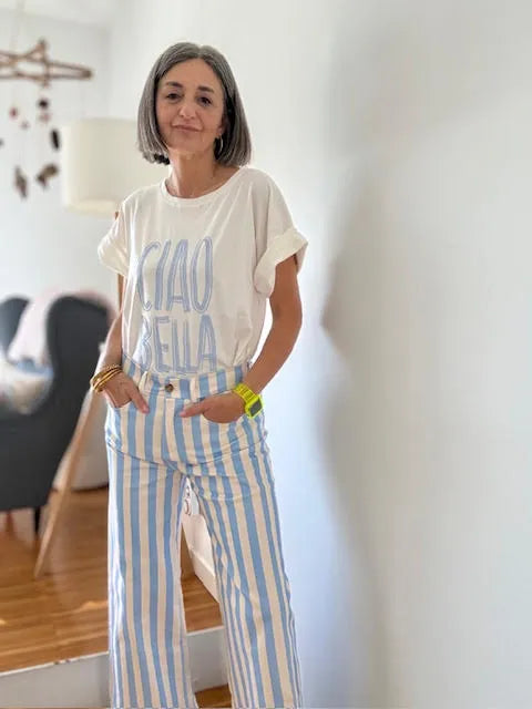 Pantalón Rayas Celeste