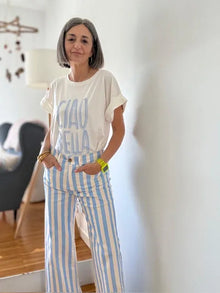 Pantalón Rayas Celeste