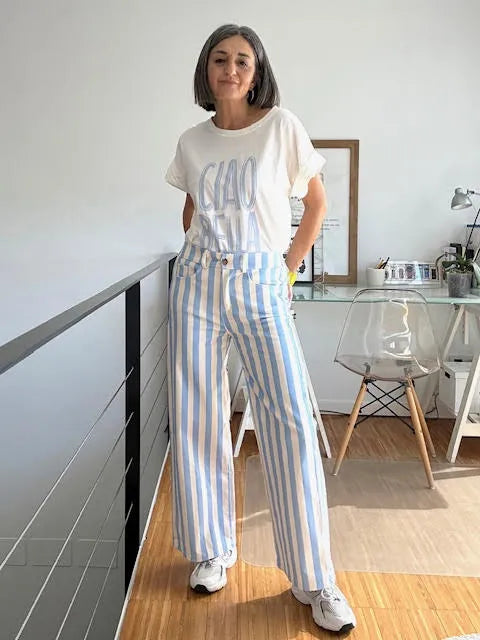 Pantalón Rayas Celeste