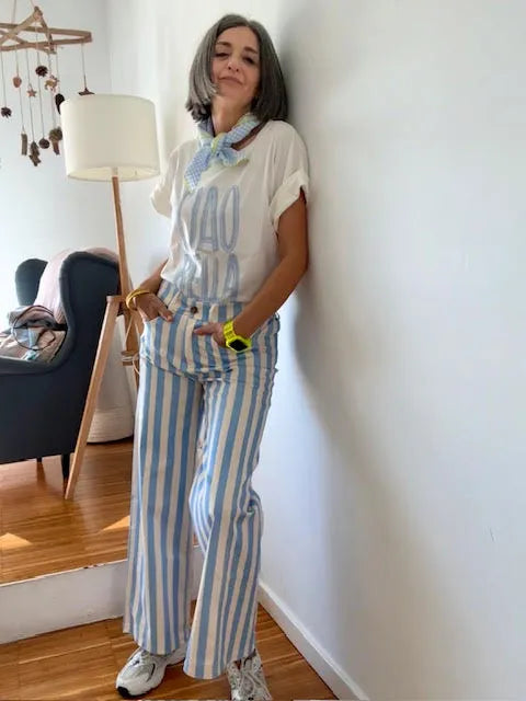 Pantalón Rayas Celeste