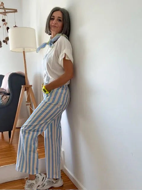 Pantalón Rayas Celeste