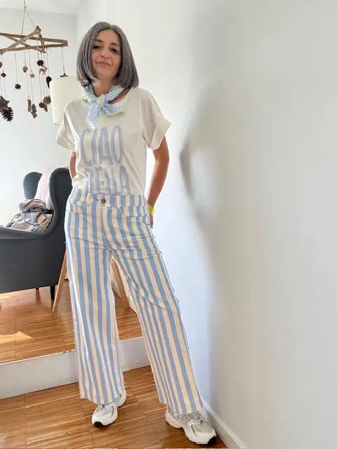 Pantalón Rayas Celeste