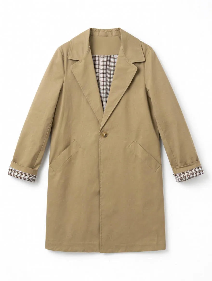 Gabardina Camel con Forro de Cuadros