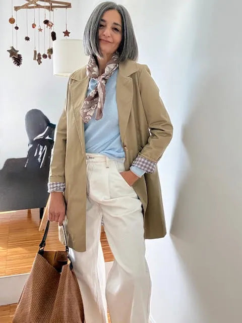 Gabardina Camel con Forro de Cuadros