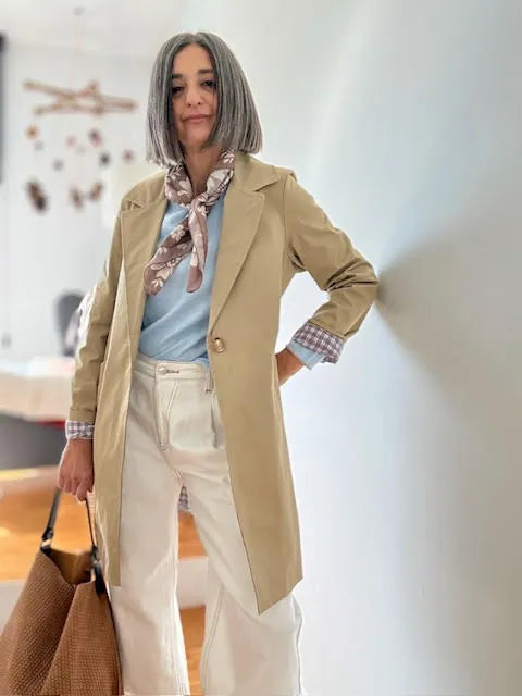 Gabardina Camel con Forro de Cuadros