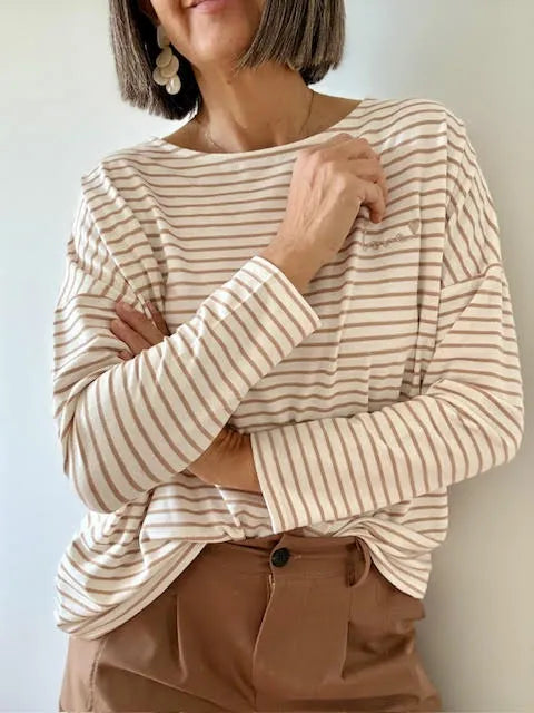 Camiseta Raya Camel Manga Larga