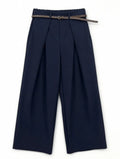 Pantalones Wide Leg con Raya Satinada Azul Marino